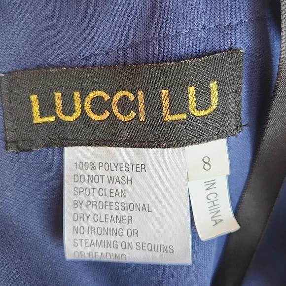 LUCCI LU, Sequins Textures Sweetheart Neckline,Elegant Navy Strapless Lace Dress - Picture 9 of 13